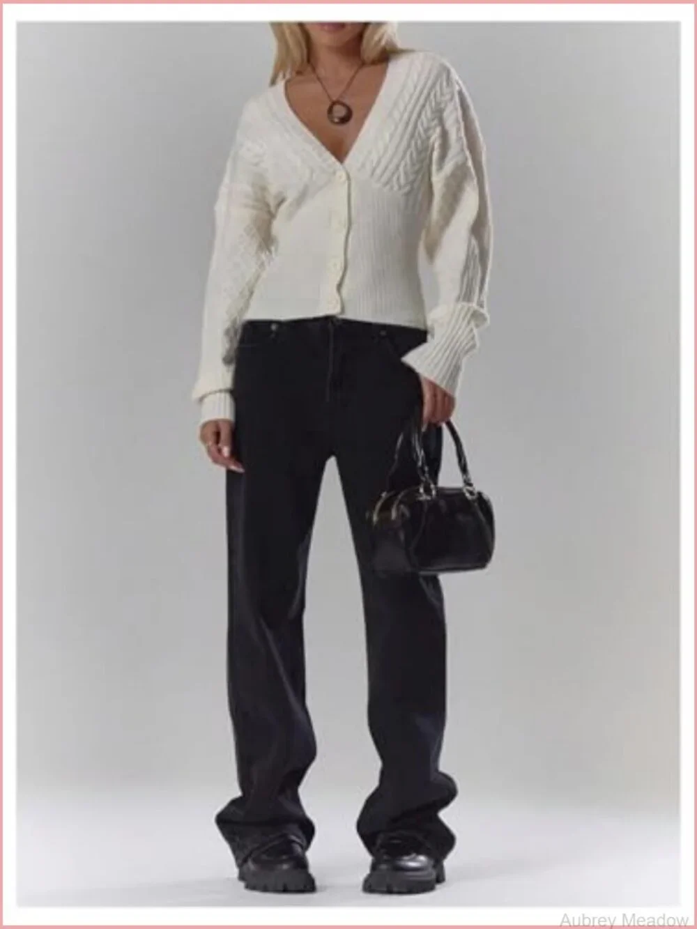 Cable Knit Cardigan Button Down Long Sleeve V-Neck Sweater